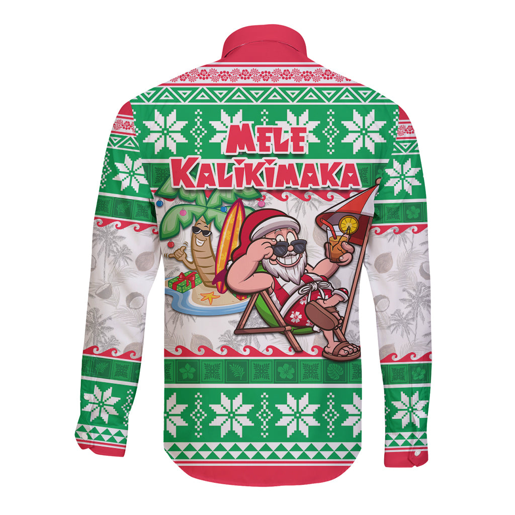 Hawaii Mele Kalikimaka Long Sleeve Button Shirt Aloha Santa and Palm Tree Mix Kakau Pattern LT03 - Polynesian Pride