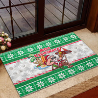 Hawaii Mele Kalikimaka Rubber Doormat Aloha Santa and Palm Tree Mix Kakau Pattern LT03 - Polynesian Pride