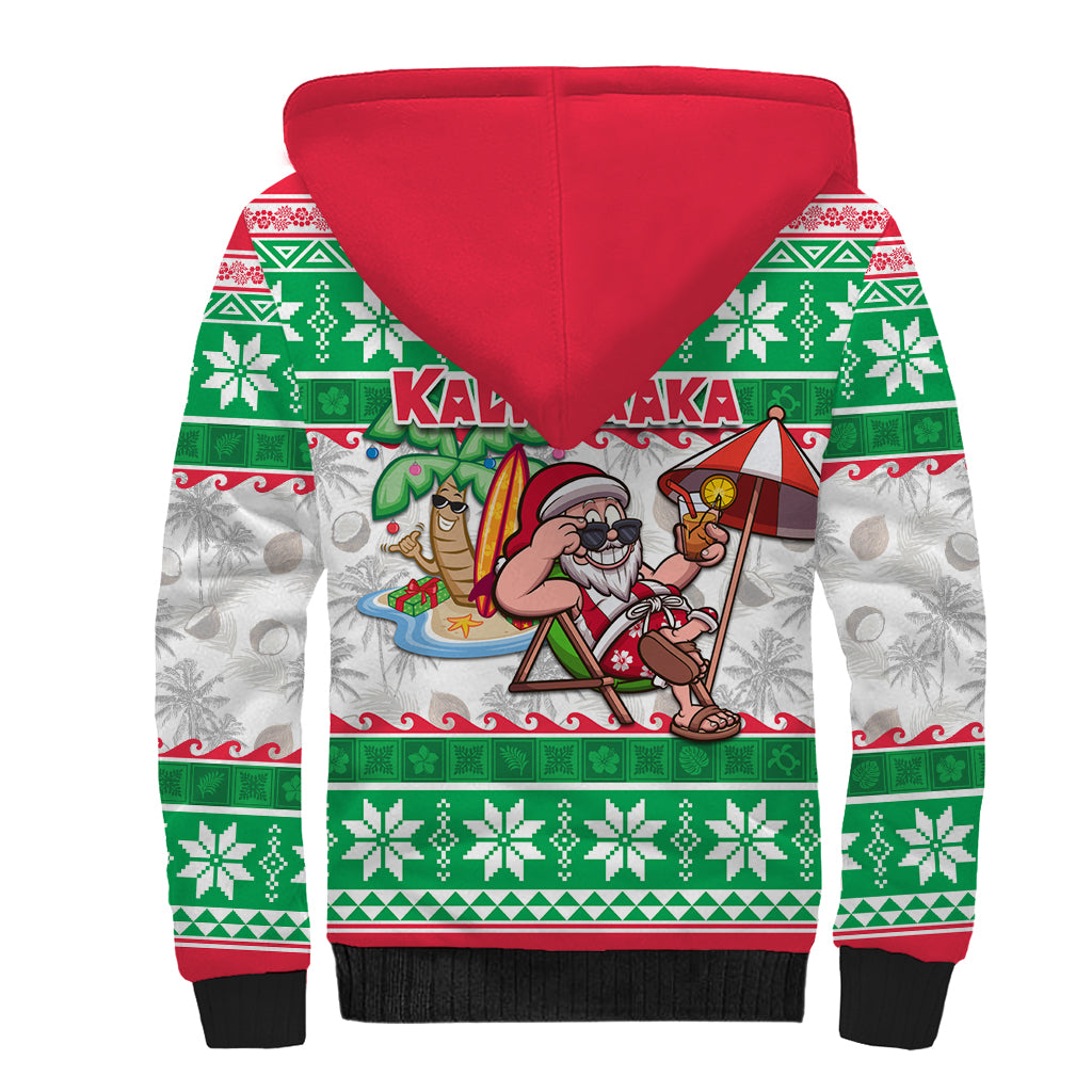 Hawaii Mele Kalikimaka Sherpa Hoodie Aloha Santa and Palm Tree Mix Kakau Pattern LT03 - Polynesian Pride