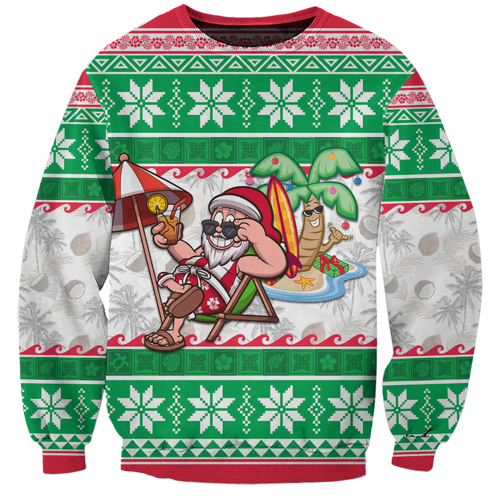 Hawaii Mele Kalikimaka Sweatshirt Aloha Santa and Palm Tree Mix Kakau Pattern LT03 Unisex Green - Polynesian Pride