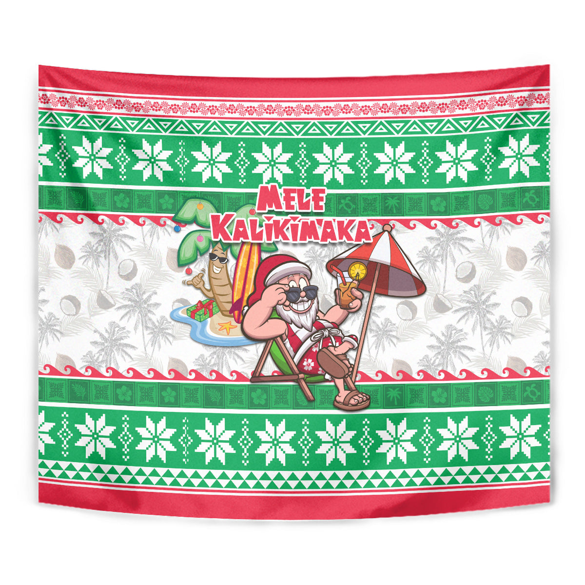 Hawaii Mele Kalikimaka Tapestry Aloha Santa and Palm Tree Mix Kakau Pattern LT03 - Polynesian Pride