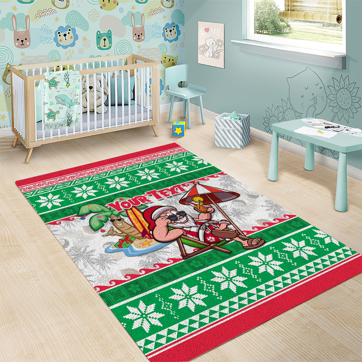 Custom Hawaii Mele Kalikimaka Area Rug Aloha Santa and Palm Tree Mix Kakau Pattern LT03 - Polynesian Pride