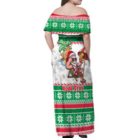 Custom Hawaii Mele Kalikimaka Family Matching Off Shoulder Maxi Dress and Hawaiian Shirt Aloha Santa and Palm Tree Mix Kakau Pattern LT03 - Polynesian Pride