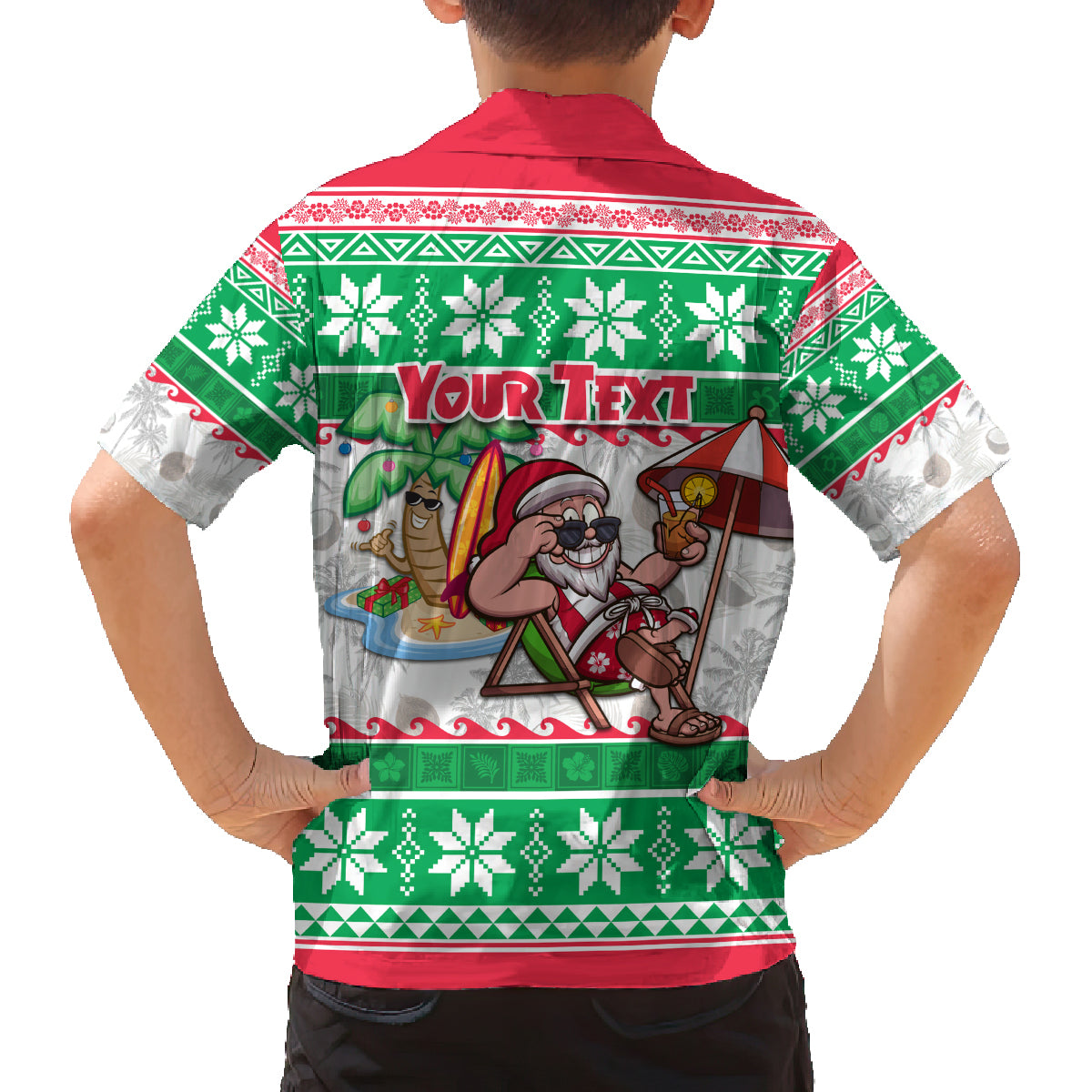 Custom Hawaii Mele Kalikimaka Family Matching Off Shoulder Short Dress and Hawaiian Shirt Aloha Santa and Palm Tree Mix Kakau Pattern LT03 - Polynesian Pride