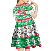 Custom Hawaii Mele Kalikimaka Kid Short Sleeve Dress Aloha Santa and Palm Tree Mix Kakau Pattern LT03 - Polynesian Pride