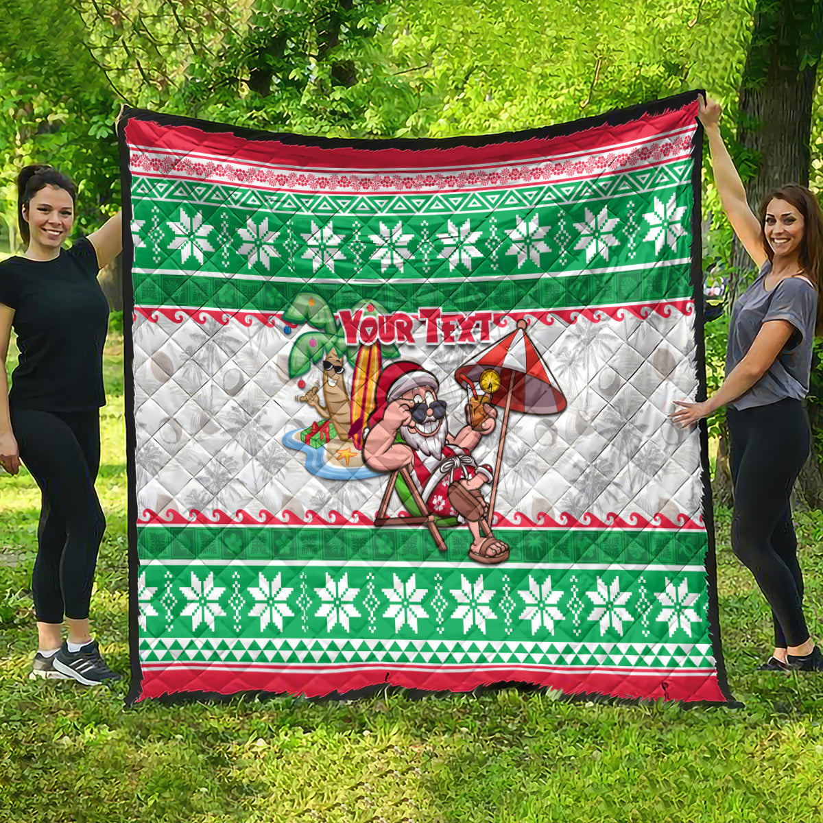 Custom Hawaii Mele Kalikimaka Quilt Aloha Santa and Palm Tree Mix Kakau Pattern LT03 - Polynesian Pride