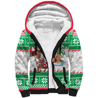 Custom Hawaii Mele Kalikimaka Sherpa Hoodie Aloha Santa and Palm Tree Mix Kakau Pattern LT03 Unisex Green - Polynesian Pride