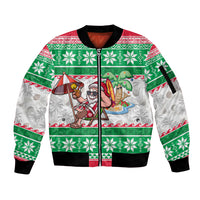 Custom Hawaii Mele Kalikimaka Sleeve Zip Bomber Jacket Aloha Santa and Palm Tree Mix Kakau Pattern LT03 Unisex Green - Polynesian Pride