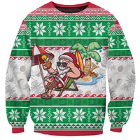 Custom Hawaii Mele Kalikimaka Sweatshirt Aloha Santa and Palm Tree Mix Kakau Pattern LT03 Unisex Green - Polynesian Pride