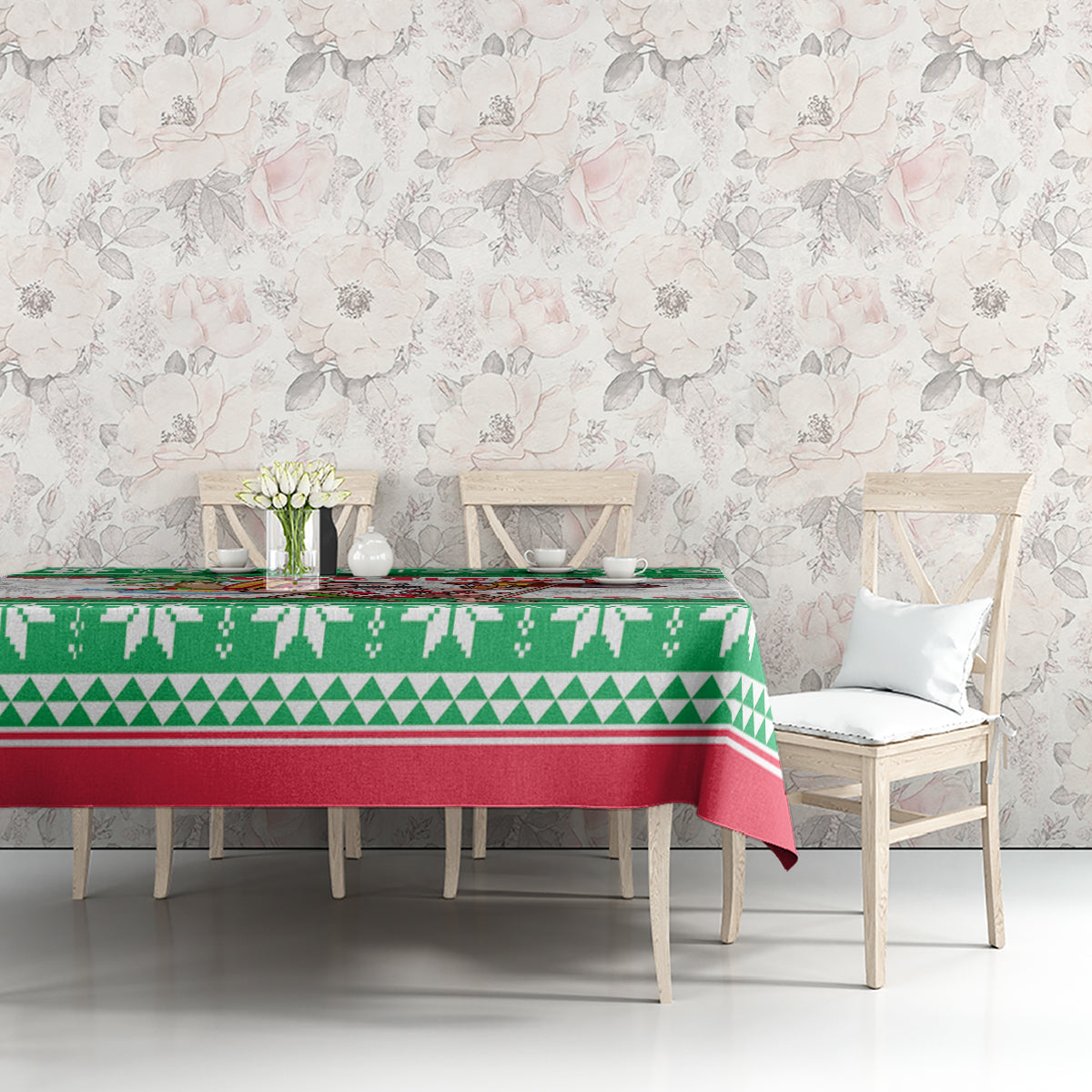 Custom Hawaii Mele Kalikimaka Tablecloth Aloha Santa and Palm Tree Mix Kakau Pattern LT03 - Polynesian Pride