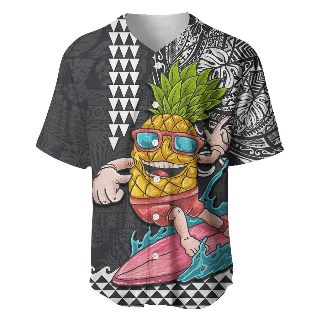 Hawaii Pineapple Surfing With Kakau Tribal Baseball Jersey LT03 Brown - Polynesian Pride