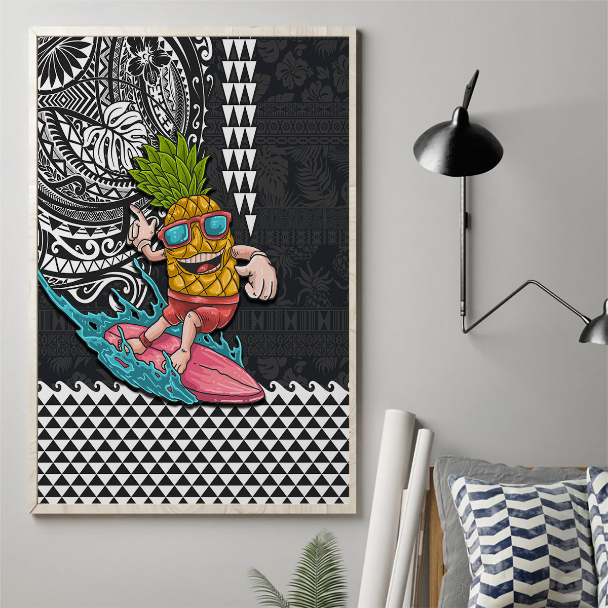 Hawaii Pineapple Surfing With Kakau Tribal Canvas Wall Art LT03 - Polynesian Pride