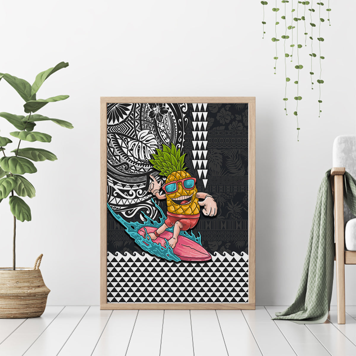 Hawaii Pineapple Surfing With Kakau Tribal Canvas Wall Art LT03 - Polynesian Pride