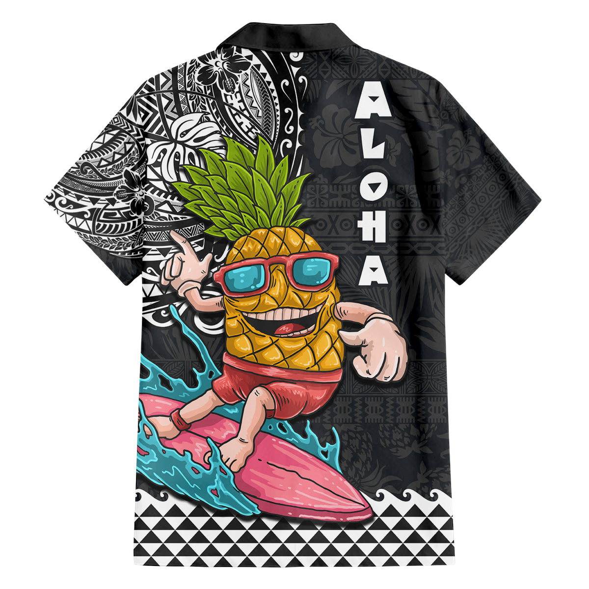 Hawaii Pineapple Surfing With Kakau Tribal Family Matching Puletasi Dress and Hawaiian Shirt LT03 - Polynesian Pride