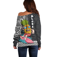 Hawaii Pineapple Surfing With Kakau Tribal Off Shoulder Sweater LT03 - Polynesian Pride
