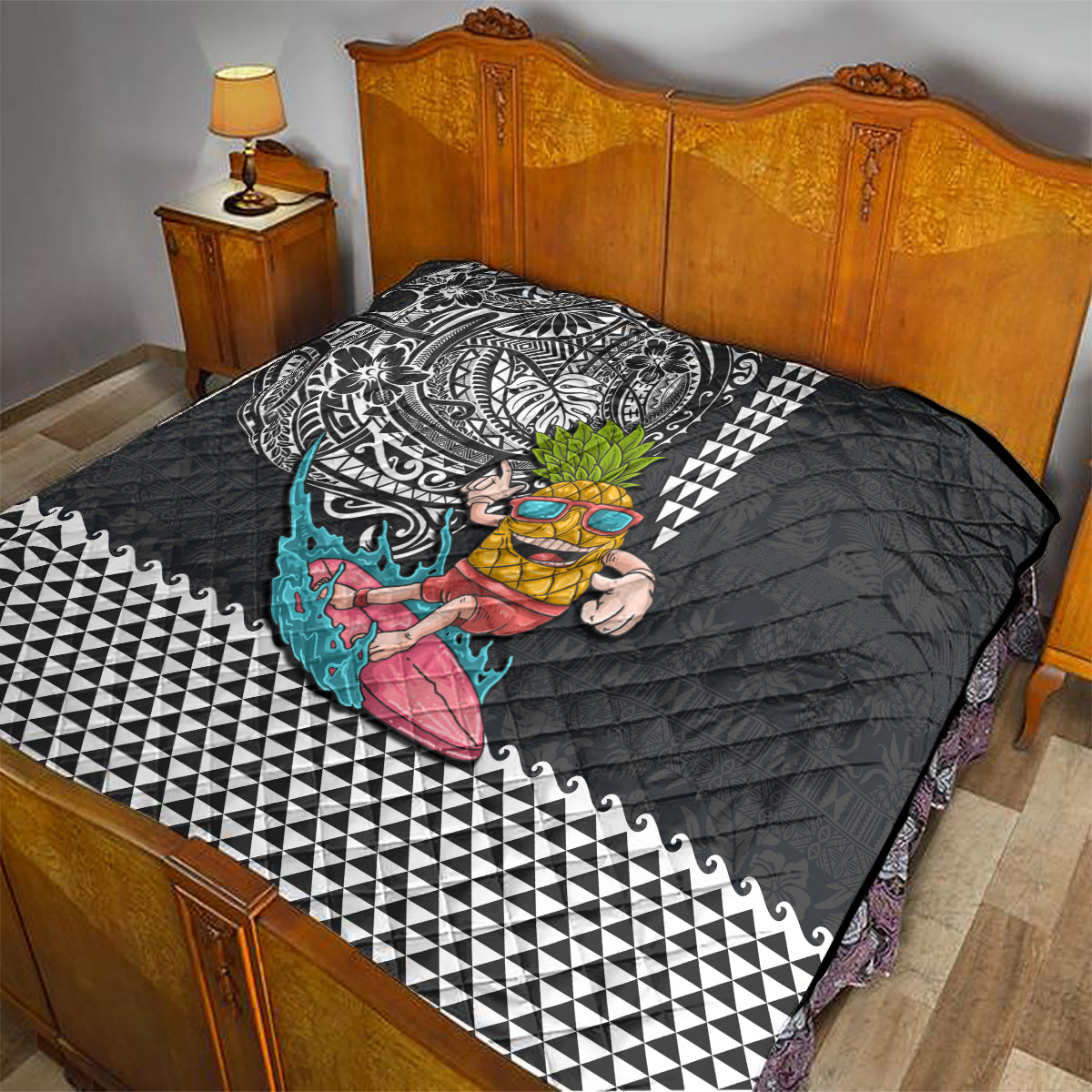 Hawaii Pineapple Surfing With Kakau Tribal Quilt LT03 - Polynesian Pride