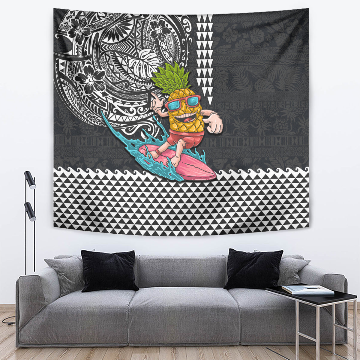 Hawaii Pineapple Surfing With Kakau Tribal Tapestry LT03 - Polynesian Pride