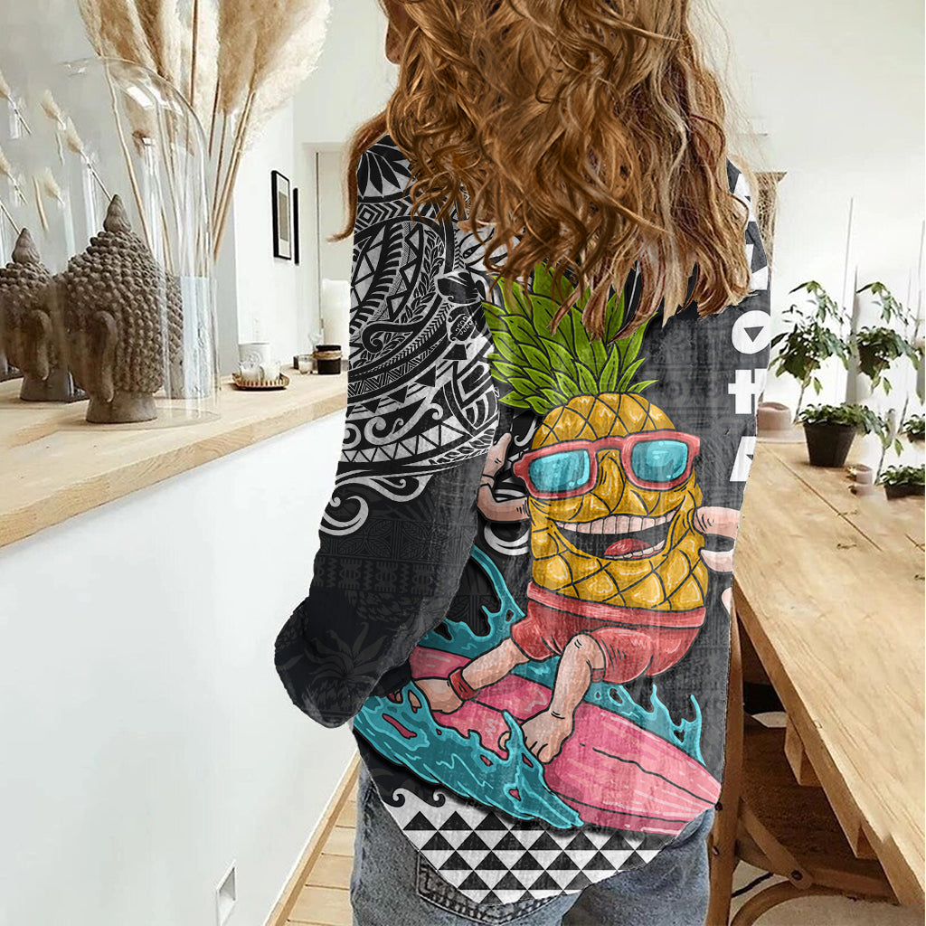 Hawaii Pineapple Surfing With Kakau Tribal Women Casual Shirt LT03 - Polynesian Pride