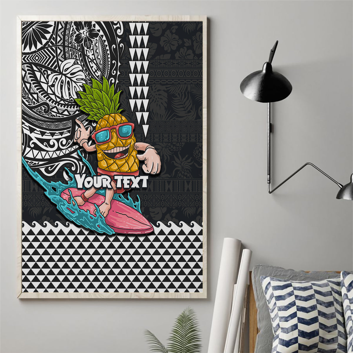 Hawaii Pineapple Surfing Kakau Tribal Personalised Canvas Wall Art LT03 - Polynesian Pride