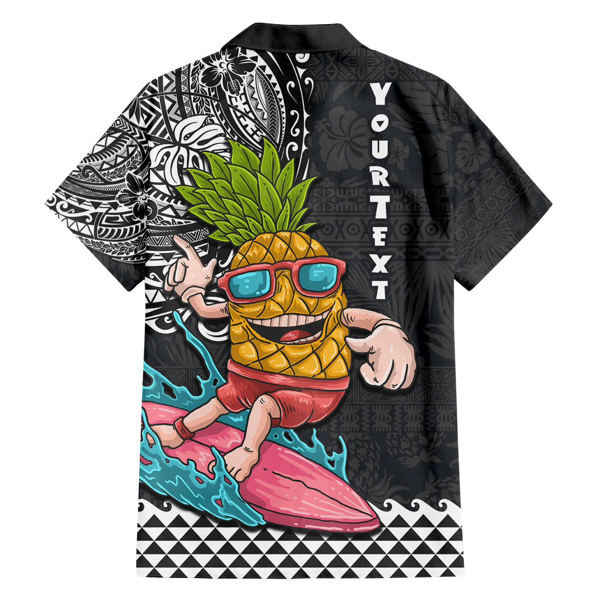 Hawaii Pineapple Surfing Kakau Tribal Personalised Family Matching Tank Maxi Dress and Hawaiian Shirt LT03 - Polynesian Pride