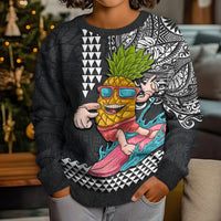 Hawaii Pineapple Surfing Kakau Tribal Personalised Kid Ugly Christmas Sweater LT03 - Polynesian Pride