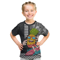 Hawaii Pineapple Surfing Kakau Tribal Personalised Kid T Shirt LT03 Brown - Polynesian Pride