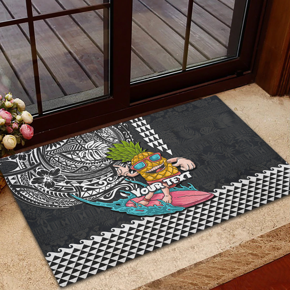 Hawaii Pineapple Surfing Kakau Tribal Personalised Rubber Doormat LT03 - Polynesian Pride