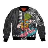 Hawaii Pineapple Surfing Kakau Tribal Personalised Sleeve Zip Bomber Jacket LT03 Unisex Brown - Polynesian Pride