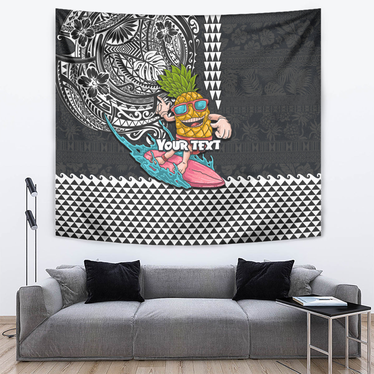 Hawaii Pineapple Surfing Kakau Tribal Personalised Tapestry LT03 - Polynesian Pride