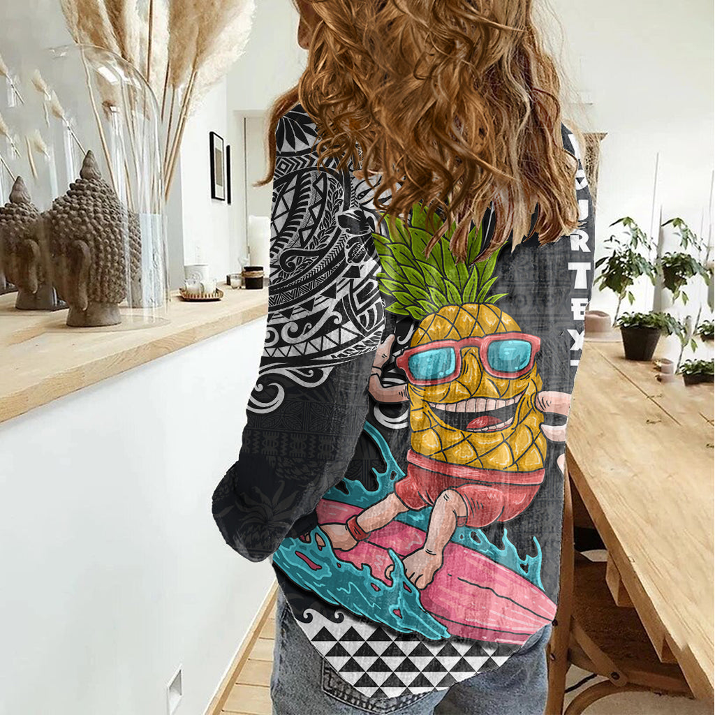 Hawaii Pineapple Surfing Kakau Tribal Personalised Women Casual Shirt LT03 - Polynesian Pride