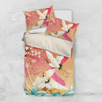 Hawaiian and Japanese Culture Together Bedding Set Kakau Art Tattoo with Cranes and Sakura Spring Vibe - Polynesian Pride