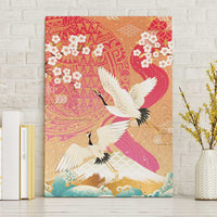 Hawaiian and Japanese Culture Together Canvas Wall Art Kakau Art Tattoo with Cranes and Sakura Spring Vibe - Polynesian Pride