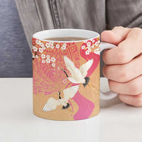 Hawaiian and Japanese Culture Together Ceramic Mug Kakau Art Tattoo with Cranes and Sakura Spring Vibe - Polynesian Pride