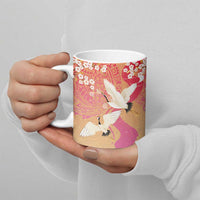 Hawaiian and Japanese Culture Together Ceramic Mug Kakau Art Tattoo with Cranes and Sakura Spring Vibe - Polynesian Pride