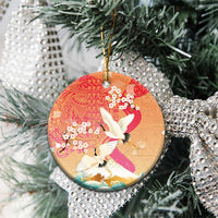 Hawaiian and Japanese Culture Together Ceramic Ornament Kakau Art Tattoo with Cranes and Sakura Spring Vibe - Polynesian Pride