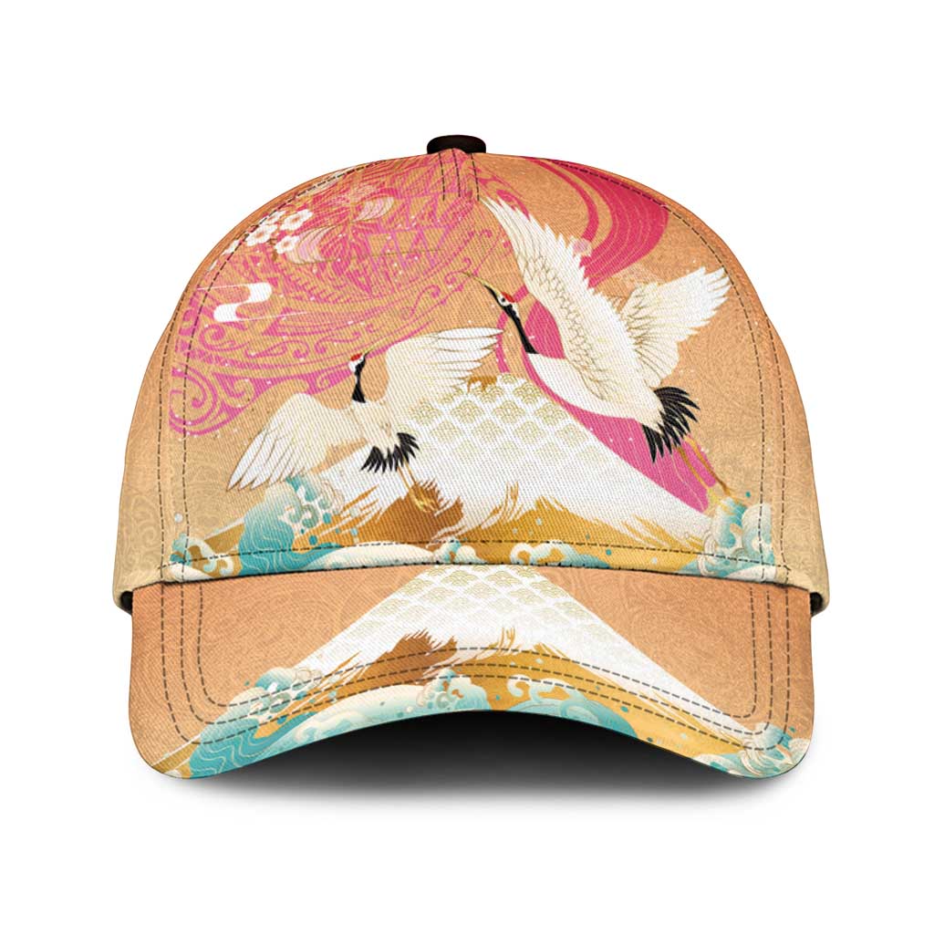 Hawaiian and Japanese Culture Together Classic Cap Kakau Art Tattoo with Cranes and Sakura Spring Vibe - Polynesian Pride
