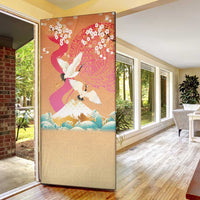 Hawaiian and Japanese Culture Together Door Cover Kakau Art Tattoo with Cranes and Sakura Spring Vibe - Polynesian Pride