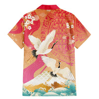 Hawaiian and Japanese Culture Together Family Matching Mermaid Dress and Hawaiian Shirt Kakau Art Tattoo with Cranes and Sakura Spring Vibe - Polynesian Pride