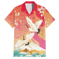 Hawaiian and Japanese Culture Together Family Matching Puletasi and Hawaiian Shirt Kakau Art Tattoo with Cranes and Sakura Spring Vibe - Polynesian Pride