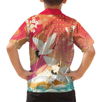 Hawaiian and Japanese Culture Together Hawaiian Shirt Kakau Art Tattoo with Cranes and Sakura Spring Vibe - Polynesian Pride