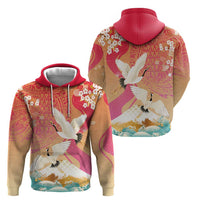 Hawaiian and Japanese Culture Together Hoodie Kakau Art Tattoo with Cranes and Sakura Spring Vibe - Polynesian Pride