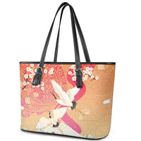Hawaiian and Japanese Culture Together Leather Tote Bag Kakau Art Tattoo with Cranes and Sakura Spring Vibe - Polynesian Pride