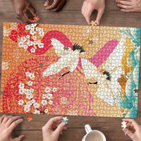 Hawaiian and Japanese Culture Together Puzzle Kakau Art Tattoo with Cranes and Sakura Spring Vibe - Polynesian Pride