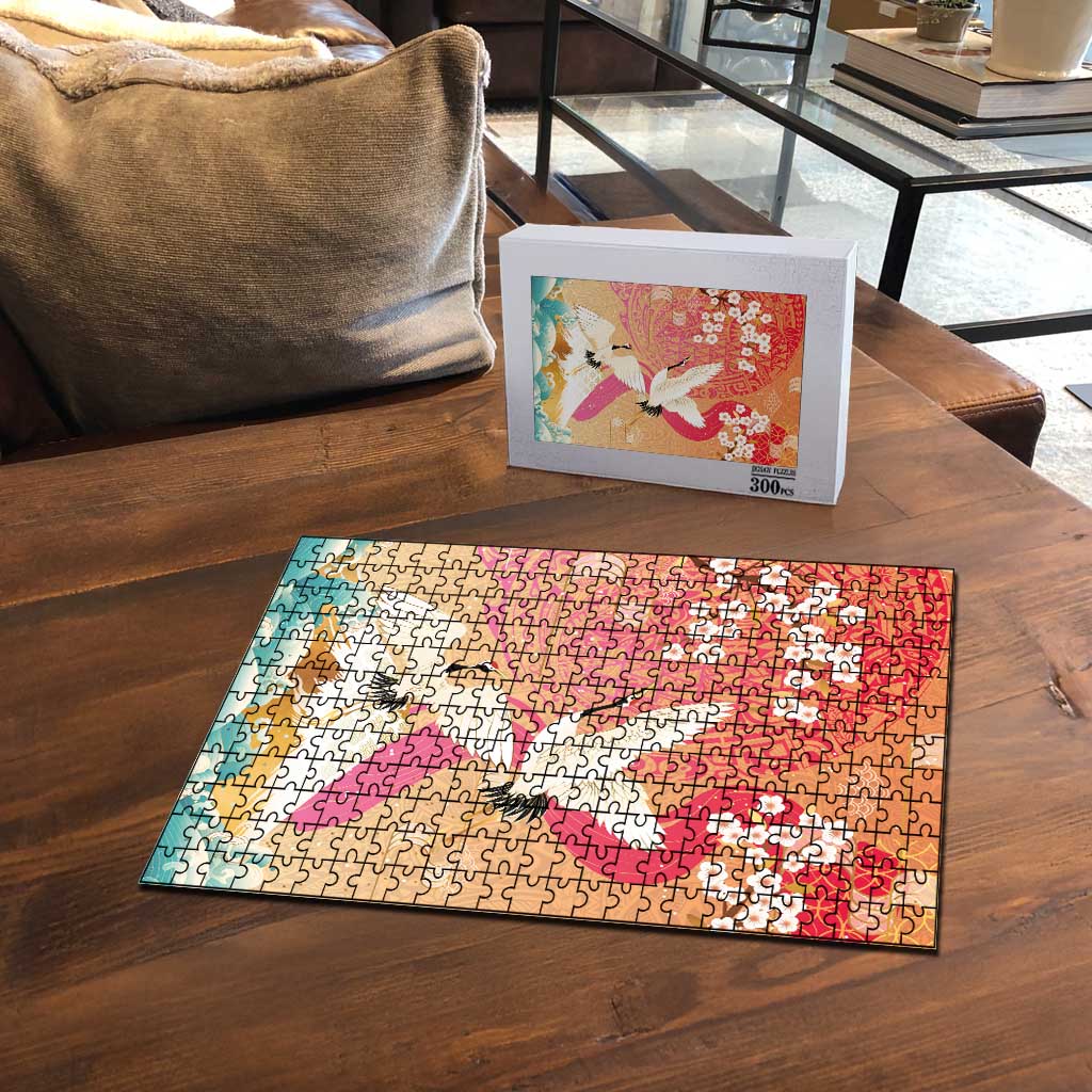 Hawaiian and Japanese Culture Together Puzzle Kakau Art Tattoo with Cranes and Sakura Spring Vibe - Polynesian Pride