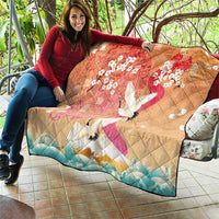 Hawaiian and Japanese Culture Together Quilt Kakau Art Tattoo with Cranes and Sakura Spring Vibe - Polynesian Pride