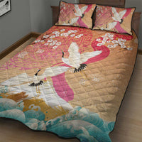 Hawaiian and Japanese Culture Together Quilt Bed Set Kakau Art Tattoo with Cranes and Sakura Spring Vibe - Polynesian Pride