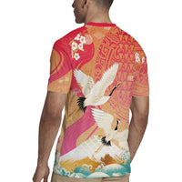 Hawaiian and Japanese Culture Together Rugby Jersey Kakau Art Tattoo with Cranes and Sakura Spring Vibe - Polynesian Pride