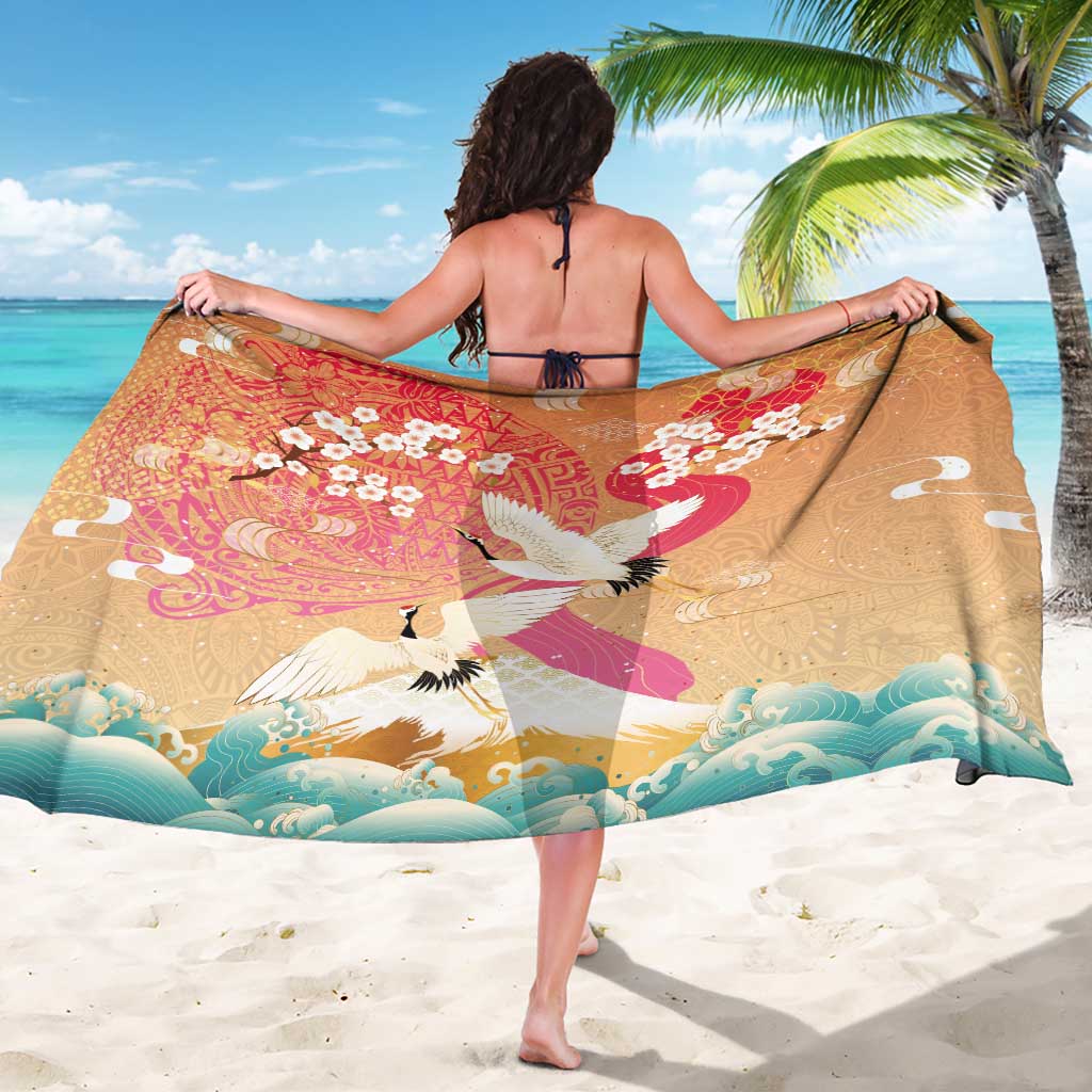 Hawaiian and Japanese Culture Together Sarong Kakau Art Tattoo with Cranes and Sakura Spring Vibe LT03 - Polynesian Pride