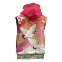 Hawaiian and Japanese Culture Together Sleeveless Zip Hoodie Kakau Art Tattoo with Cranes and Sakura Spring Vibe - Polynesian Pride
