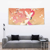 Hawaiian and Japanese Culture Together Tapestry Kakau Art Tattoo with Cranes and Sakura Spring Vibe - Polynesian Pride